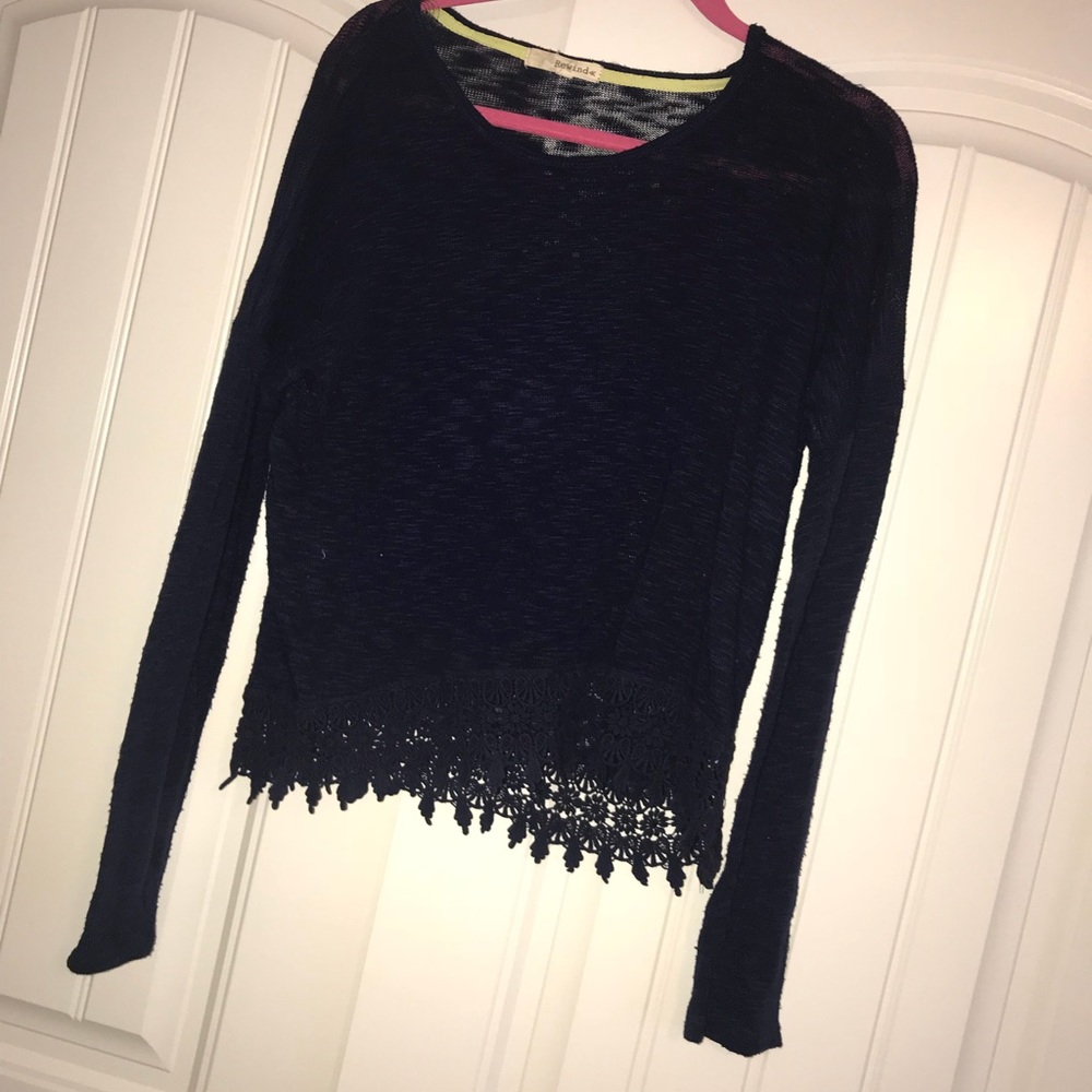 Navy lace bottom blouse